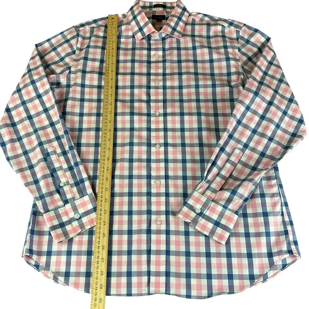 J.Crew Shirt Men Size XL Slim Fit Light Blue Pink Check Classic Preppy Button Up